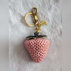 Luxury Designer Logo Pink Strawberry Keychain Bag Charm
